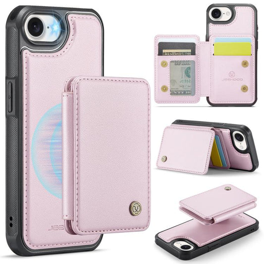For iPhone 16e JEEHOOD J05 Business Magnetic Style RFID Leather Phone Case(Pink) - iPhone 16e Cases by JEEHOOD | Online Shopping UK | buy2fix