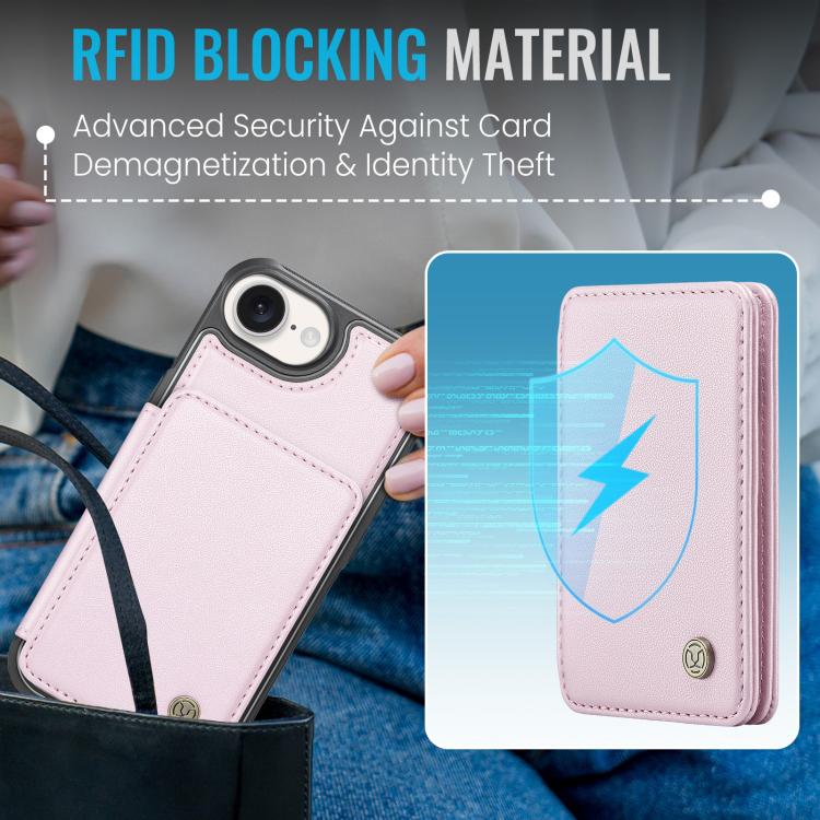 For iPhone 16e JEEHOOD J05 Business Magnetic Style RFID Leather Phone Case(Pink) - iPhone 16e Cases by JEEHOOD | Online Shopping UK | buy2fix