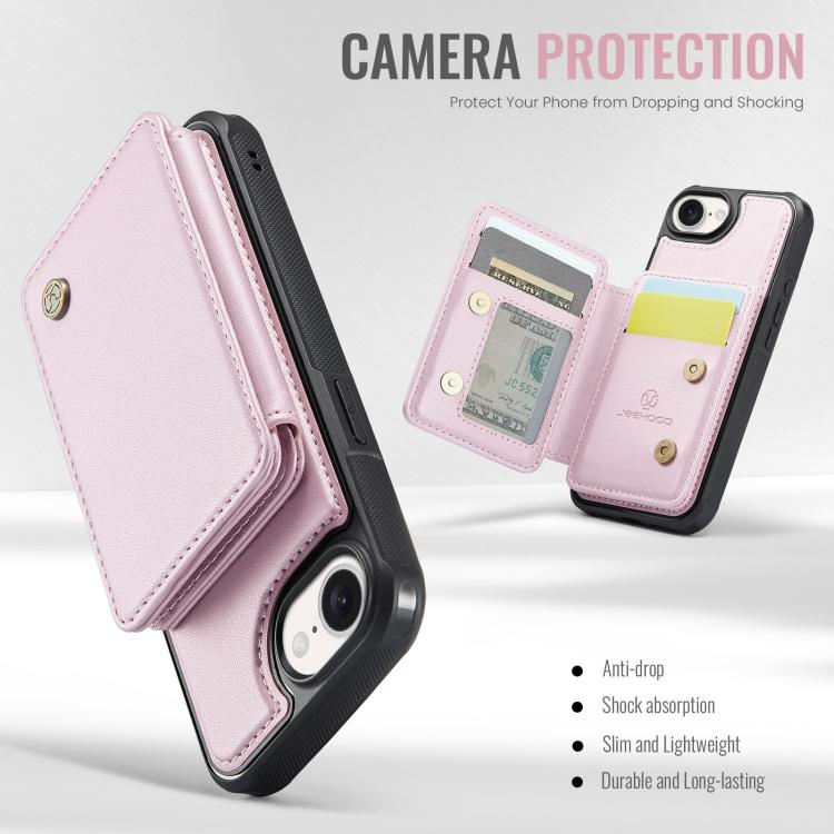 For iPhone 16e JEEHOOD J05 Business Magnetic Style RFID Leather Phone Case(Pink) - iPhone 16e Cases by JEEHOOD | Online Shopping UK | buy2fix