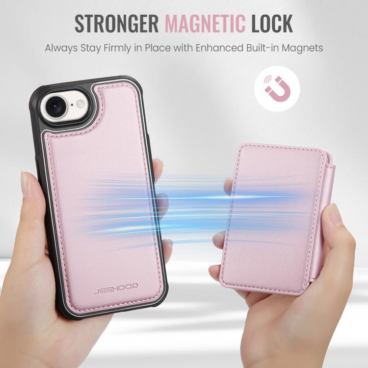 For iPhone 16e JEEHOOD J05 Business Magnetic Style RFID Leather Phone Case(Pink) - iPhone 16e Cases by JEEHOOD | Online Shopping UK | buy2fix