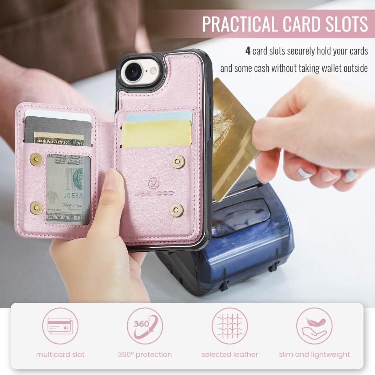 For iPhone 16e JEEHOOD J05 Business Magnetic Style RFID Leather Phone Case(Pink) - iPhone 16e Cases by JEEHOOD | Online Shopping UK | buy2fix