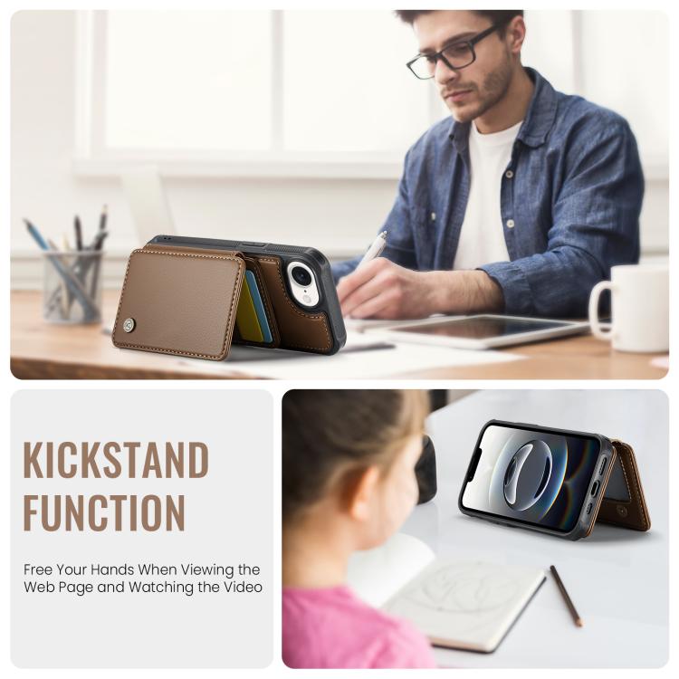 For iPhone 16e JEEHOOD J05 Business Magnetic Style RFID Leather Phone Case(Brown) - iPhone 16e Cases by JEEHOOD | Online Shopping UK | buy2fix