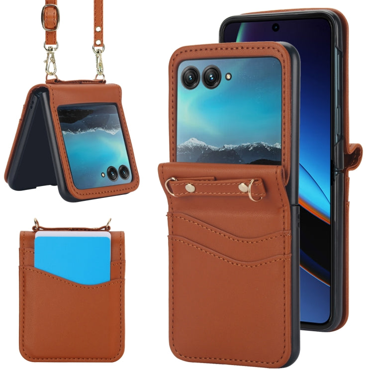 For Motorola Razr 40 Ultra Dual Card Slots Folding Phone Case(Brown) by buy2fix