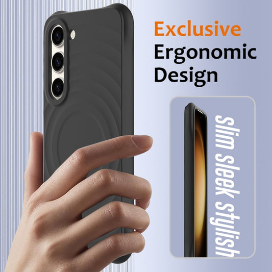 For Samsung Galaxy S23 5G Wave Texture MagSafe Magnetic Liquid Silicone Phone Case(Black) by buy2fix