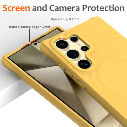 For Samsung Galaxy S23 Ultra 5G Wave Texture MagSafe Magnetic Liquid Silicone Phone Case(Yellow) - Galaxy S23 Ultra 5G Cases by buy2fix | Online Shopping UK | buy2fix