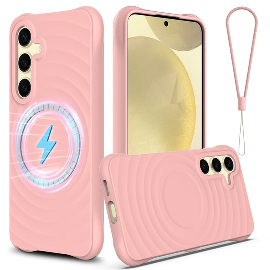 For Samsung Galaxy S24 FE 5G Wave Texture MagSafe Magnetic Liquid Silicone Phone Case(Pink)