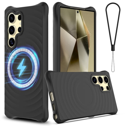 For Samsung Galaxy S25 Ultra 5G Wave Texture MagSafe Magnetic Liquid Silicone Phone Case(Black) by buy2fix