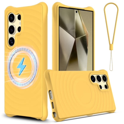 For Samsung Galaxy S25 Ultra 5G Wave Texture MagSafe Magnetic Liquid Silicone Phone Case(Yellow) by buy2fix