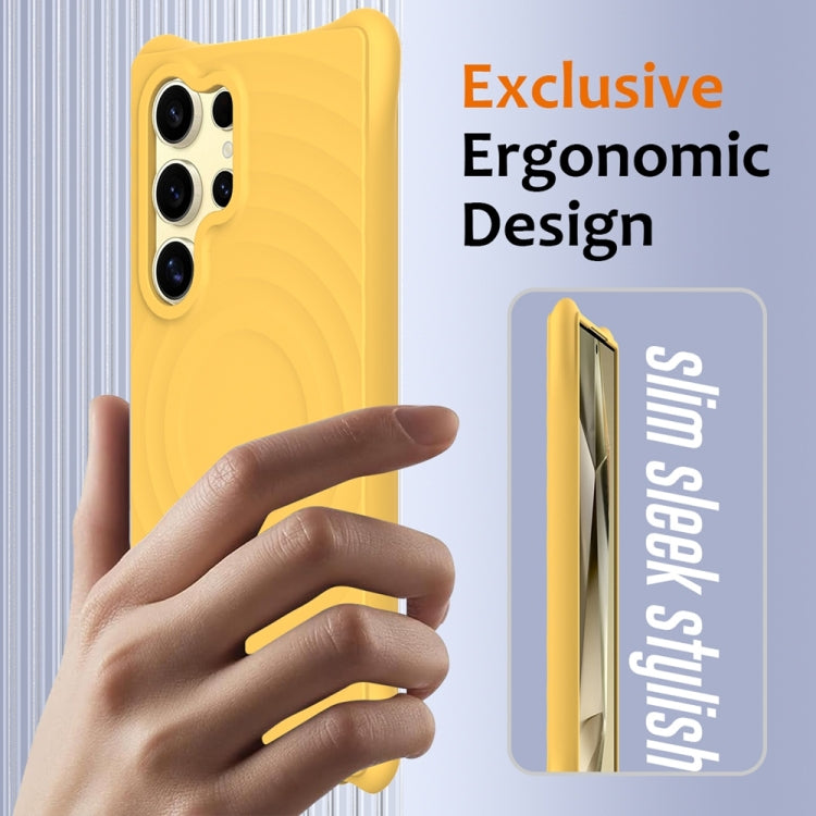 For Samsung Galaxy S25 Ultra 5G Wave Texture MagSafe Magnetic Liquid Silicone Phone Case(Yellow) by buy2fix