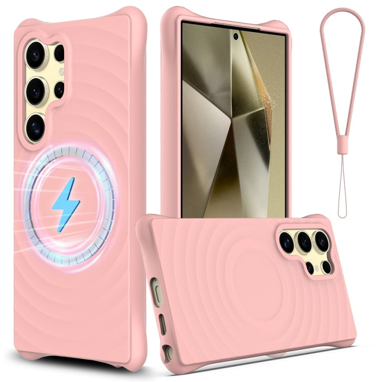 For Samsung Galaxy S25 Ultra 5G Wave Texture MagSafe Magnetic Liquid Silicone Phone Case(Pink) by buy2fix