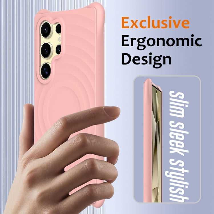For Samsung Galaxy S25 Ultra 5G Wave Texture MagSafe Magnetic Liquid Silicone Phone Case(Pink) by buy2fix