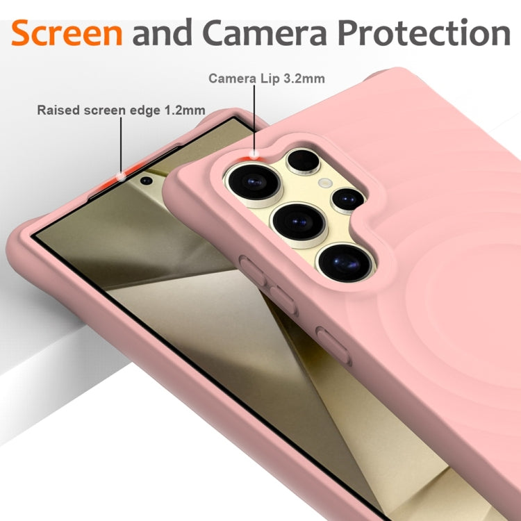 For Samsung Galaxy S25 Ultra 5G Wave Texture MagSafe Magnetic Liquid Silicone Phone Case(Pink) by buy2fix