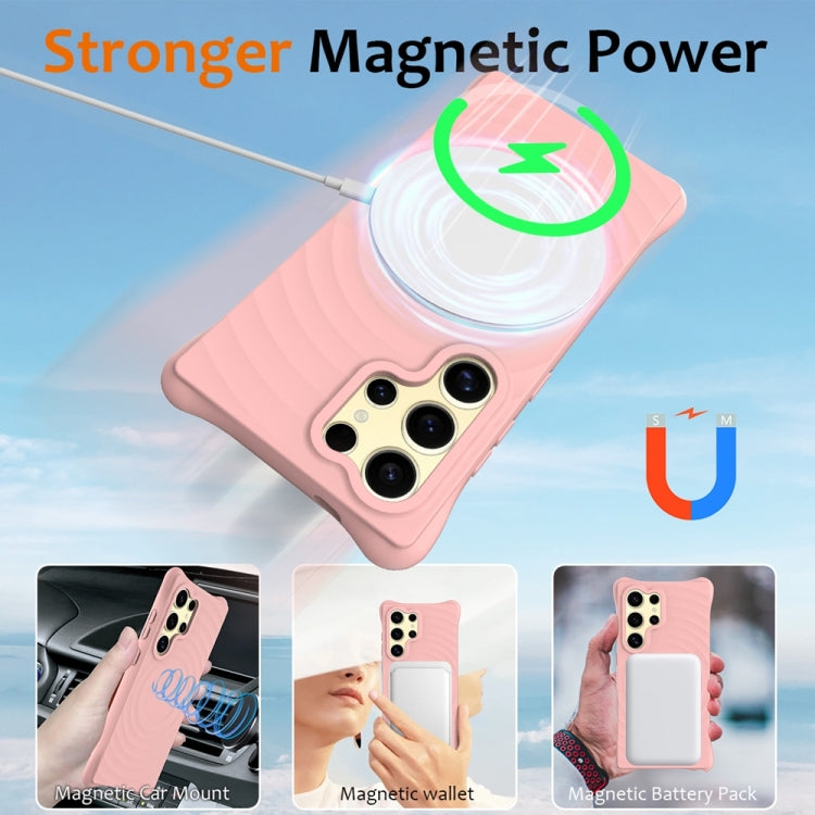 For Samsung Galaxy S25 Ultra 5G Wave Texture MagSafe Magnetic Liquid Silicone Phone Case(Pink) by buy2fix