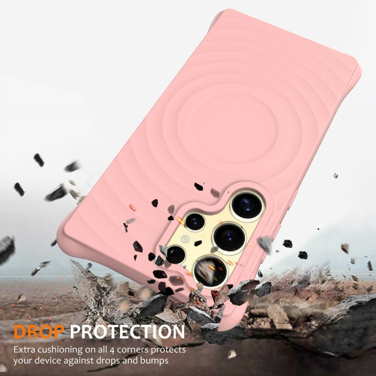For Samsung Galaxy S25 Ultra 5G Wave Texture MagSafe Magnetic Liquid Silicone Phone Case(Pink) by buy2fix