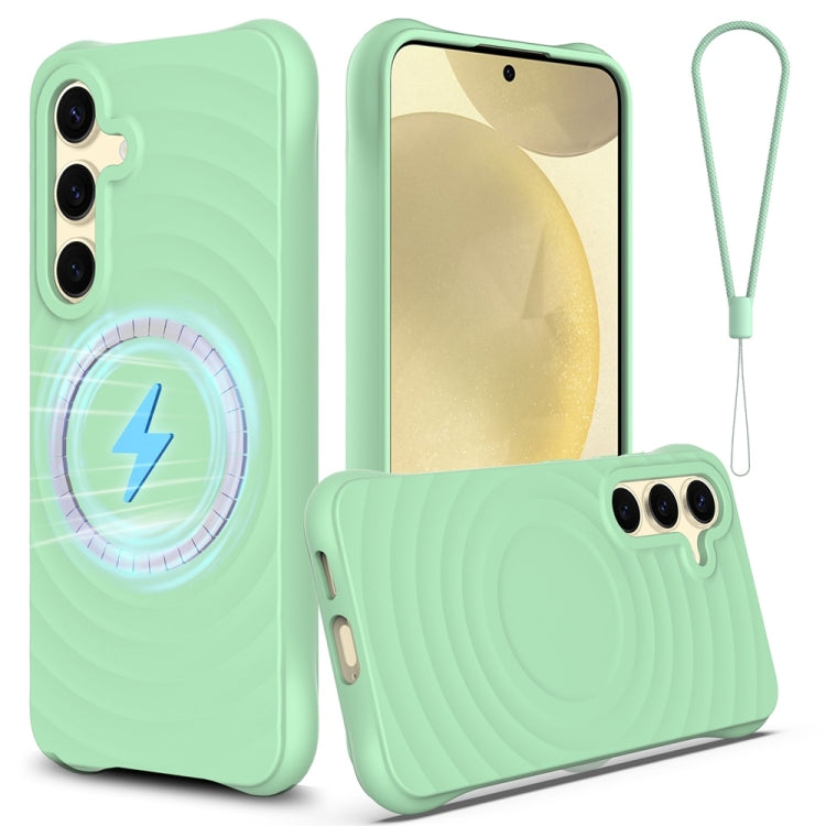 For Samsung Galaxy S25+ 5G Wave Texture MagSafe Magnetic Liquid Silicone Phone Case(Green) by buy2fix