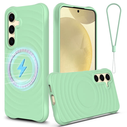 For Samsung Galaxy S25+ 5G Wave Texture MagSafe Magnetic Liquid Silicone Phone Case(Green) by buy2fix