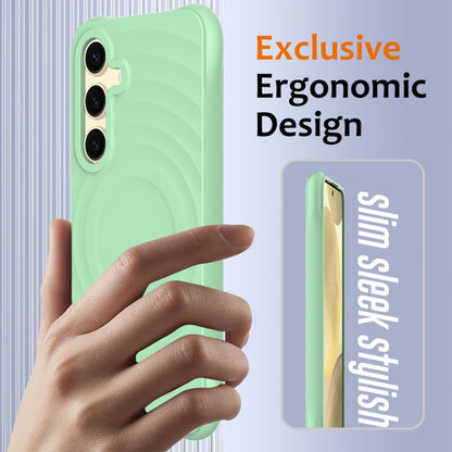 For Samsung Galaxy S25+ 5G Wave Texture MagSafe Magnetic Liquid Silicone Phone Case(Green) by buy2fix