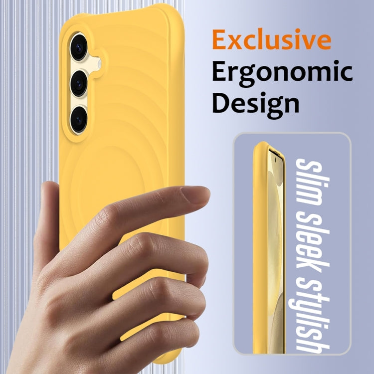 For Samsung Galaxy S25+ 5G Wave Texture MagSafe Magnetic Liquid Silicone Phone Case(Yellow) by buy2fix