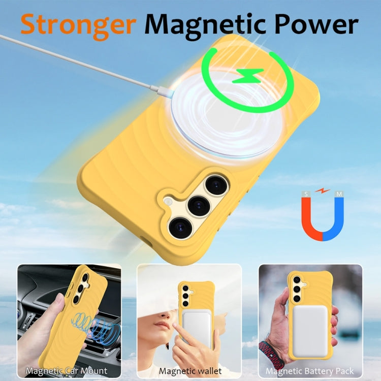 For Samsung Galaxy S25+ 5G Wave Texture MagSafe Magnetic Liquid Silicone Phone Case(Yellow) by buy2fix