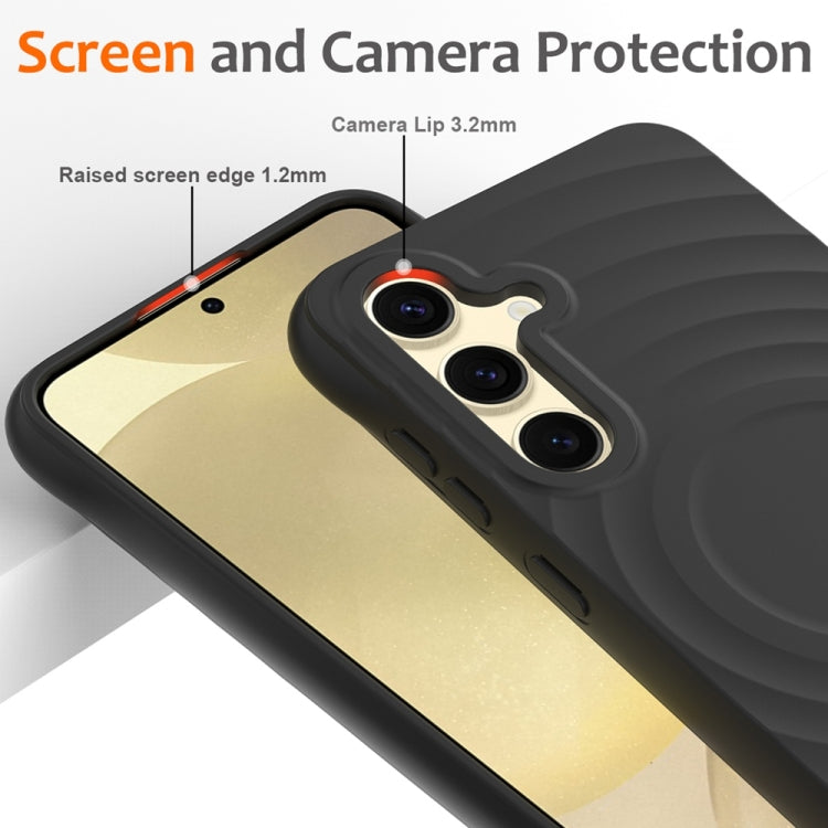 For Samsung Galaxy S25 5G Wave Texture MagSafe Magnetic Liquid Silicone Phone Case(Black) by buy2fix