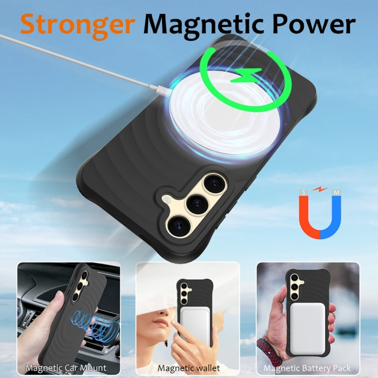For Samsung Galaxy S25 5G Wave Texture MagSafe Magnetic Liquid Silicone Phone Case(Black) by buy2fix