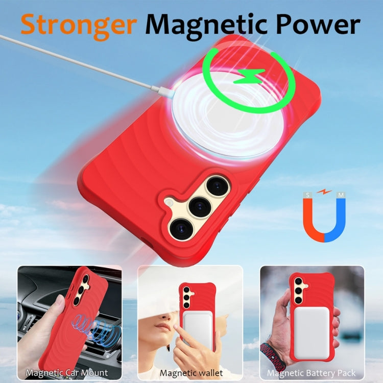 For Samsung Galaxy S25 5G Wave Texture MagSafe Magnetic Liquid Silicone Phone Case(Red) - Galaxy S25 5G Cases by buy2fix | Online Shopping UK | buy2fix