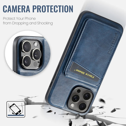 For iPhone 15 Pro Fierre Shann Cowhide Vertical Flip Magnetic Card Holder Phone Case(Blue) - iPhone 15 Pro Cases by FIERRE SHANN | Online Shopping UK | buy2fix