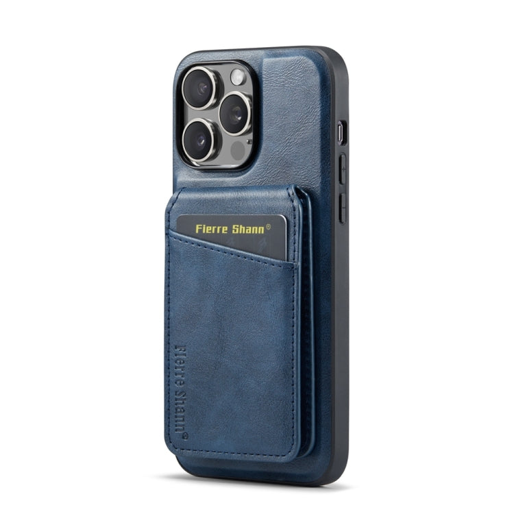 For iPhone 14 Pro Max Fierre Shann Cowhide Vertical Flip Magnetic Card Holder Phone Case(Blue) - iPhone 14 Pro Max Cases by FIERRE SHANN | Online Shopping UK | buy2fix