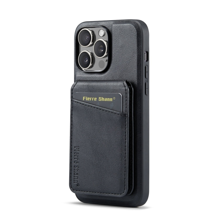 For iPhone 14 Pro Fierre Shann Cowhide Vertical Flip Magnetic Card Holder Phone Case(Black) - iPhone 14 Pro Cases by FIERRE SHANN | Online Shopping UK | buy2fix