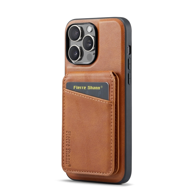 For iPhone 14 Pro Fierre Shann Cowhide Vertical Flip Magnetic Card Holder Phone Case(Brown) - iPhone 14 Pro Cases by FIERRE SHANN | Online Shopping UK | buy2fix