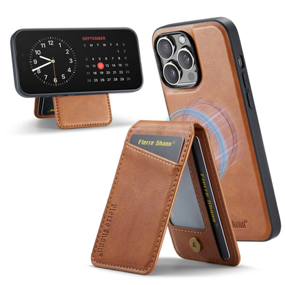 For iPhone 14 Pro Fierre Shann Cowhide Vertical Flip Magnetic Card Holder Phone Case(Brown) - iPhone 14 Pro Cases by FIERRE SHANN | Online Shopping UK | buy2fix