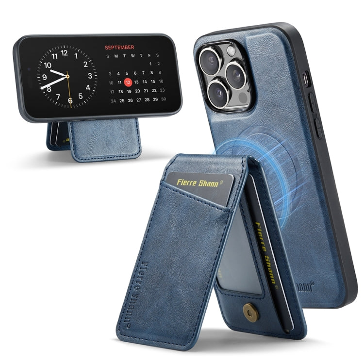 For iPhone 14 Pro Fierre Shann Cowhide Vertical Flip Magnetic Card Holder Phone Case(Blue) - iPhone 14 Pro Cases by FIERRE SHANN | Online Shopping UK | buy2fix