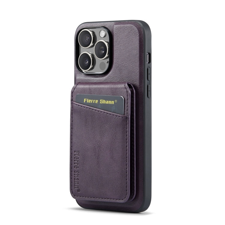 For iPhone 13 Pro Max Fierre Shann Cowhide Vertical Flip Magnetic Card Holder Phone Case(Purple) - iPhone 13 Pro Max Cases by FIERRE SHANN | Online Shopping UK | buy2fix