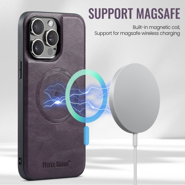 For iPhone 13 Pro Max Fierre Shann Cowhide Vertical Flip Magnetic Card Holder Phone Case(Purple) - iPhone 13 Pro Max Cases by FIERRE SHANN | Online Shopping UK | buy2fix