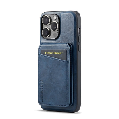 For iPhone 13 Pro Fierre Shann Cowhide Vertical Flip Magnetic Card Holder Phone Case(Blue) - iPhone 13 Pro Cases by FIERRE SHANN | Online Shopping UK | buy2fix