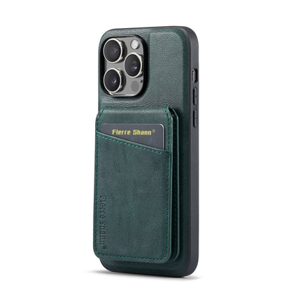 For iPhone 12 Pro Max Fierre Shann Cowhide Vertical Flip Magnetic Card Holder Phone Case(Green) - iPhone 12 Pro Max Cases by FIERRE SHANN | Online Shopping UK | buy2fix