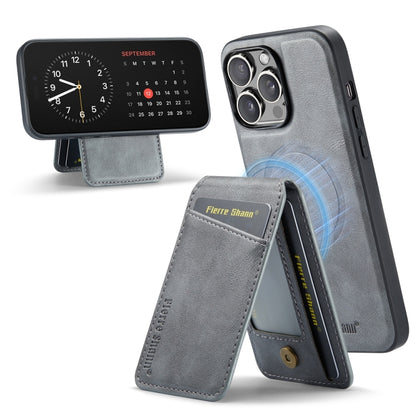 For iPhone 12 Pro Max Fierre Shann Cowhide Vertical Flip Magnetic Card Holder Phone Case(Grey) - iPhone 12 Pro Max Cases by FIERRE SHANN | Online Shopping UK | buy2fix