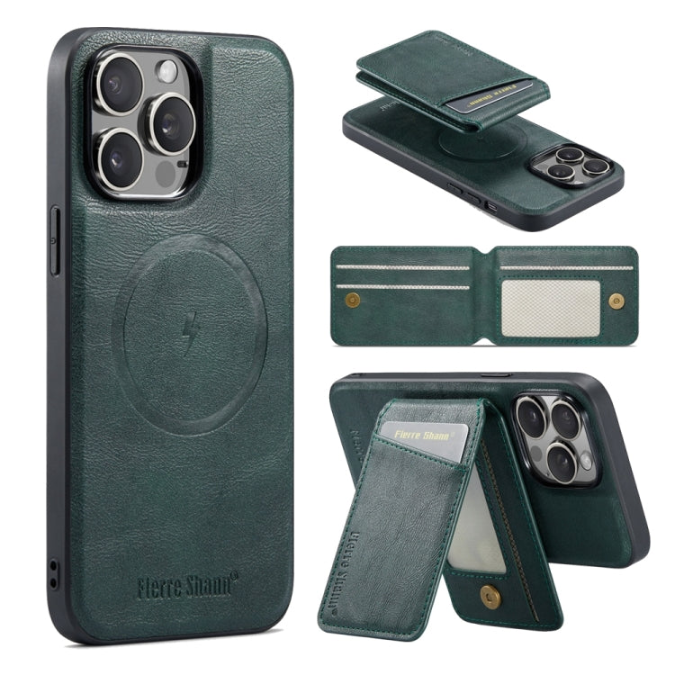 For iPhone 12 Pro Fierre Shann Cowhide Vertical Flip Magnetic Card Holder Phone Case(Green) - iPhone 12 / 12 Pro Cases by FIERRE SHANN | Online Shopping UK | buy2fix