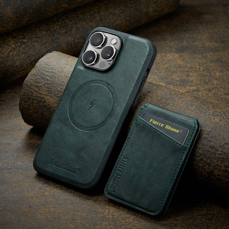 For iPhone 12 Pro Fierre Shann Cowhide Vertical Flip Magnetic Card Holder Phone Case(Green) - iPhone 12 / 12 Pro Cases by FIERRE SHANN | Online Shopping UK | buy2fix