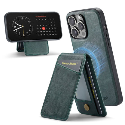 For iPhone 12 Pro Fierre Shann Cowhide Vertical Flip Magnetic Card Holder Phone Case(Green) - iPhone 12 / 12 Pro Cases by FIERRE SHANN | Online Shopping UK | buy2fix