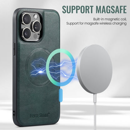 For iPhone 12 Pro Fierre Shann Cowhide Vertical Flip Magnetic Card Holder Phone Case(Green) - iPhone 12 / 12 Pro Cases by FIERRE SHANN | Online Shopping UK | buy2fix