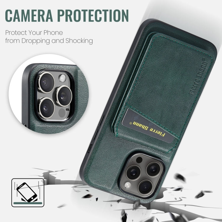 For iPhone 12 Pro Fierre Shann Cowhide Vertical Flip Magnetic Card Holder Phone Case(Green) - iPhone 12 / 12 Pro Cases by FIERRE SHANN | Online Shopping UK | buy2fix