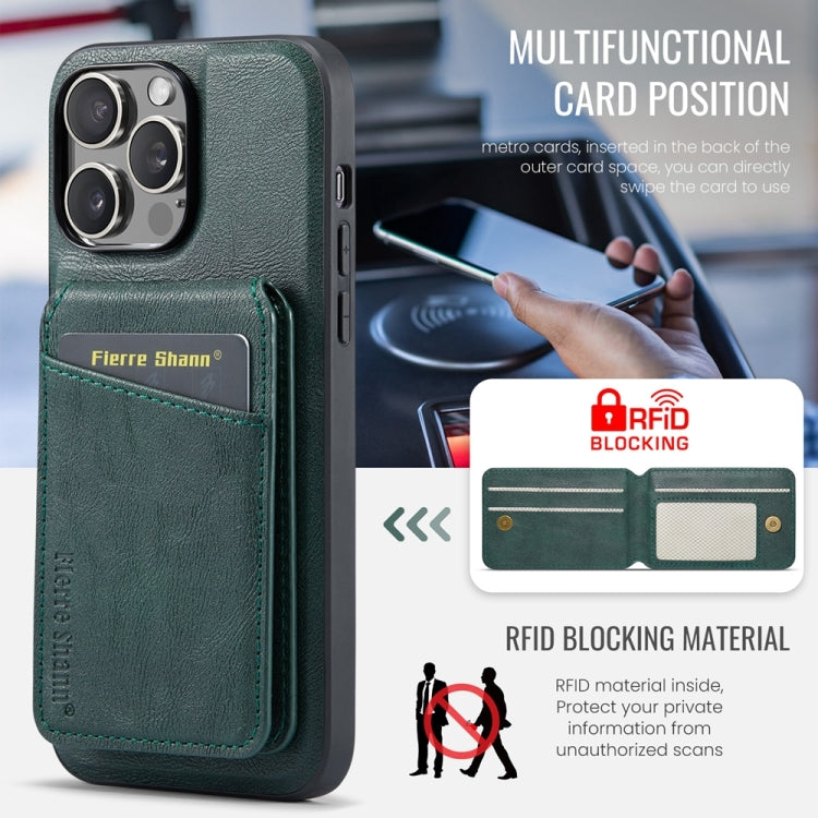 For iPhone 12 Pro Fierre Shann Cowhide Vertical Flip Magnetic Card Holder Phone Case(Green) - iPhone 12 / 12 Pro Cases by FIERRE SHANN | Online Shopping UK | buy2fix