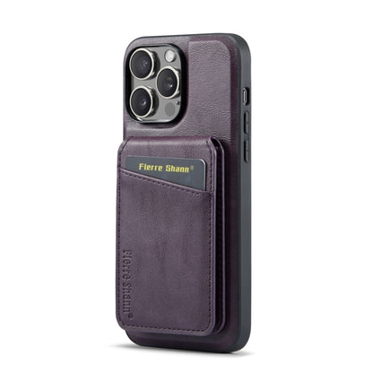For iPhone 12 Pro Fierre Shann Cowhide Vertical Flip Magnetic Card Holder Phone Case(Purple) - iPhone 12 / 12 Pro Cases by FIERRE SHANN | Online Shopping UK | buy2fix