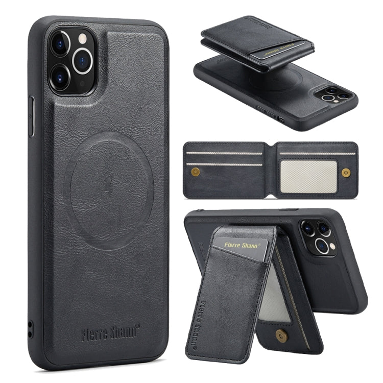 For iPhone 11 Pro Max Fierre Shann Cowhide Vertical Flip Magnetic Card Holder Phone Case(Black) - iPhone 11 Pro Max Cases by FIERRE SHANN | Online Shopping UK | buy2fix