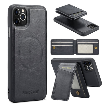 For iPhone 11 Pro Max Fierre Shann Cowhide Vertical Flip Magnetic Card Holder Phone Case(Black) - iPhone 11 Pro Max Cases by FIERRE SHANN | Online Shopping UK | buy2fix