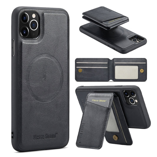 For iPhone 11 Pro Max Fierre Shann Cowhide Vertical Flip Magnetic Card Holder Phone Case(Black) - iPhone 11 Pro Max Cases by FIERRE SHANN | Online Shopping UK | buy2fix