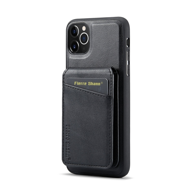 For iPhone 11 Pro Max Fierre Shann Cowhide Vertical Flip Magnetic Card Holder Phone Case(Black) - iPhone 11 Pro Max Cases by FIERRE SHANN | Online Shopping UK | buy2fix