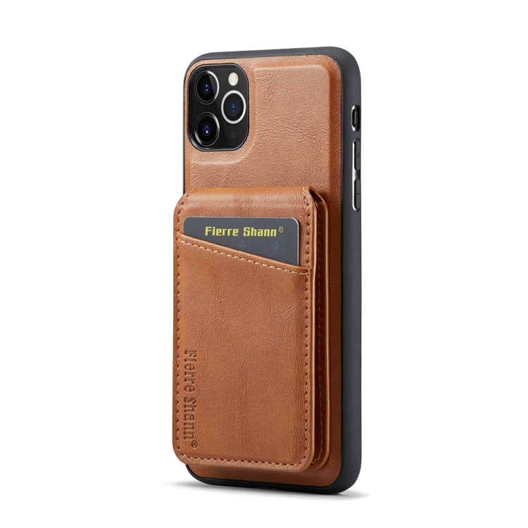 For iPhone 11 Pro Max Fierre Shann Cowhide Vertical Flip Magnetic Card Holder Phone Case(Brown) - iPhone 11 Pro Max Cases by FIERRE SHANN | Online Shopping UK | buy2fix