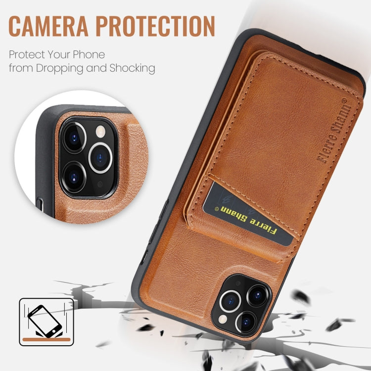 For iPhone 11 Pro Max Fierre Shann Cowhide Vertical Flip Magnetic Card Holder Phone Case(Brown) - iPhone 11 Pro Max Cases by FIERRE SHANN | Online Shopping UK | buy2fix